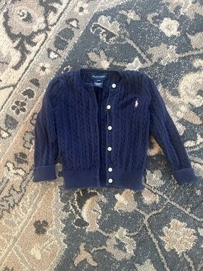 Ralph Lauren Navy Cable Knit Cardigan with Pink Pony size 24 months